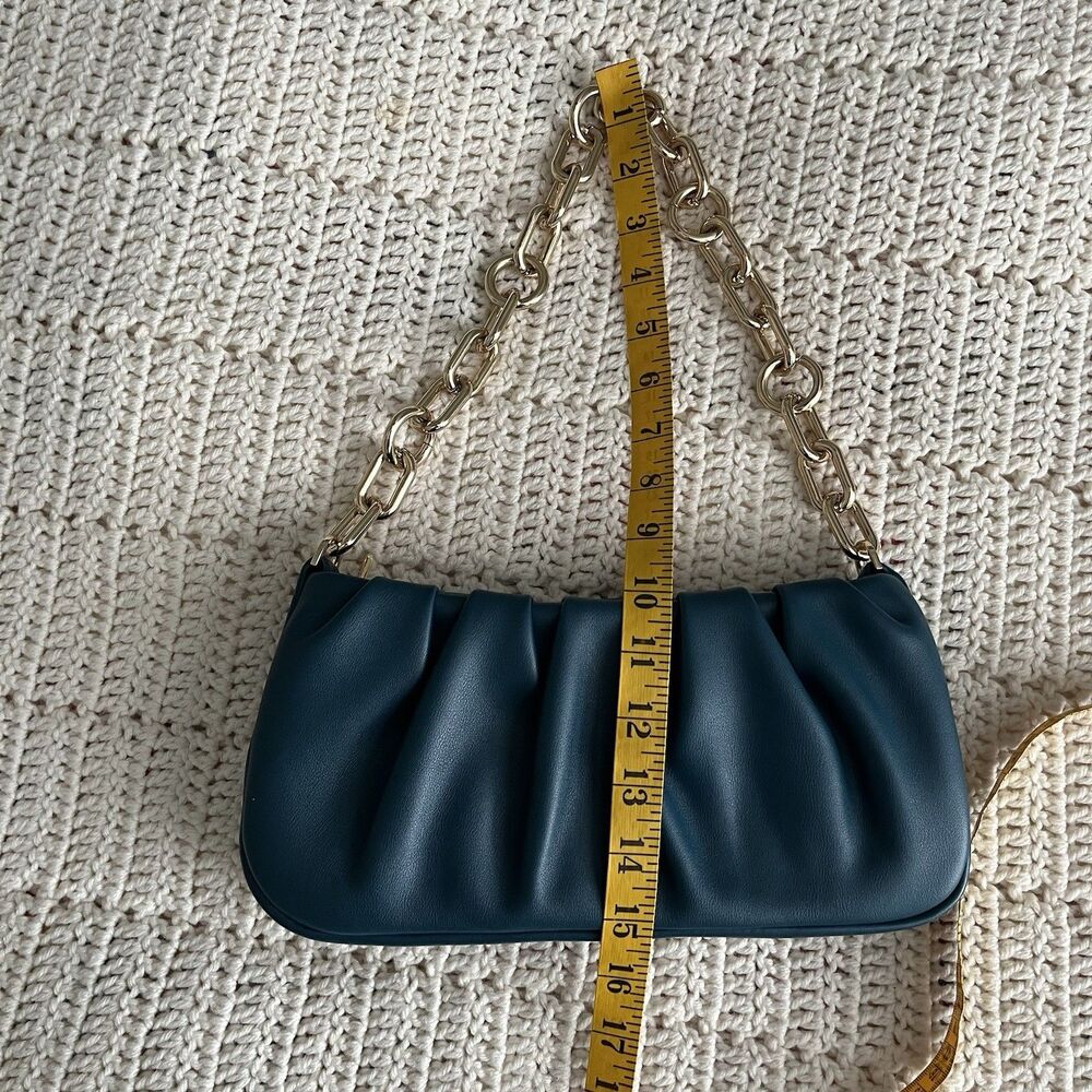A New Day Teal and Gold Baguette Evening Shoulder Bag With Chain Handle - Picture 9 of 9